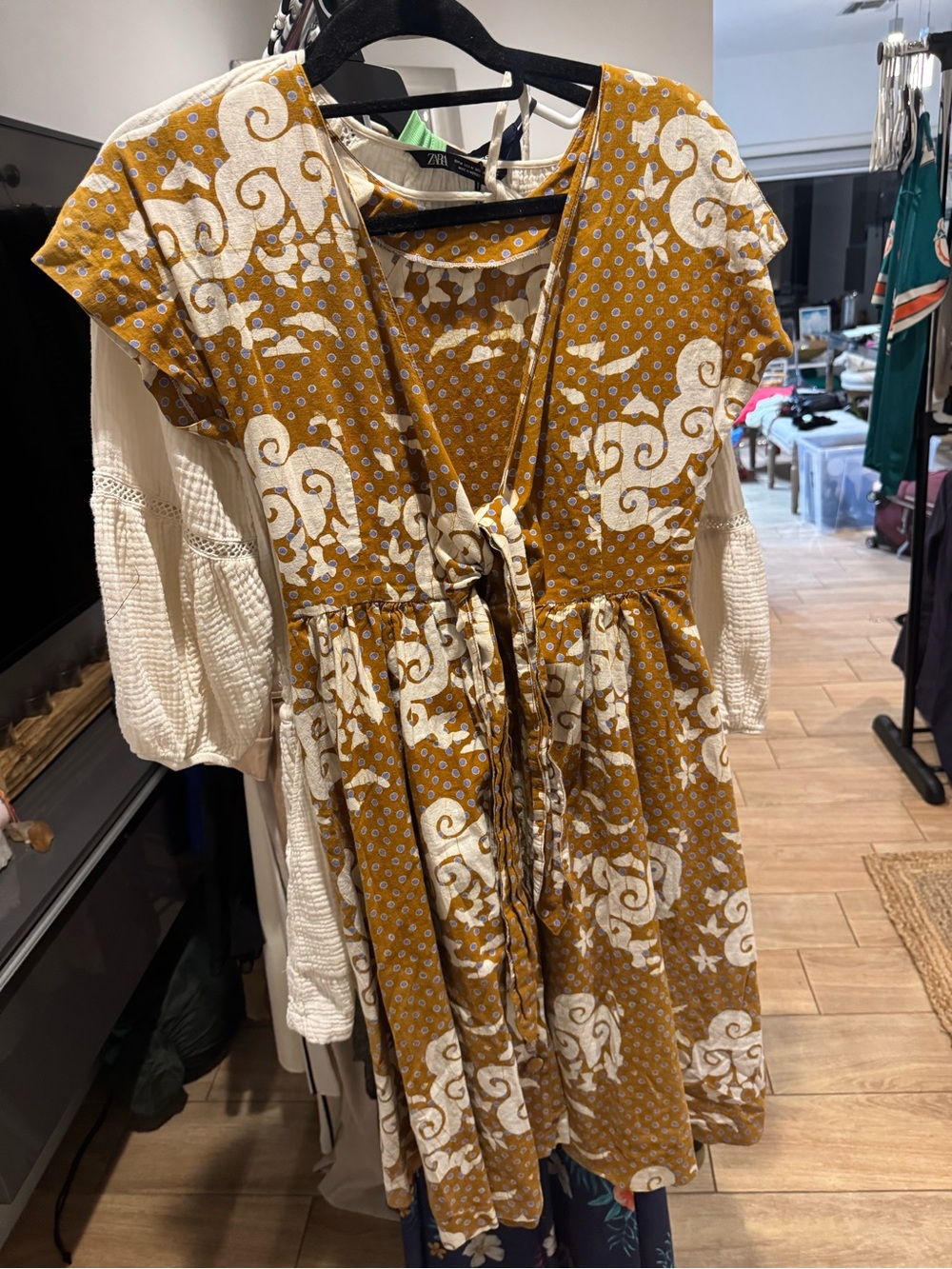 Girls' Mustard Floral Tie-Front Cotton Dress
